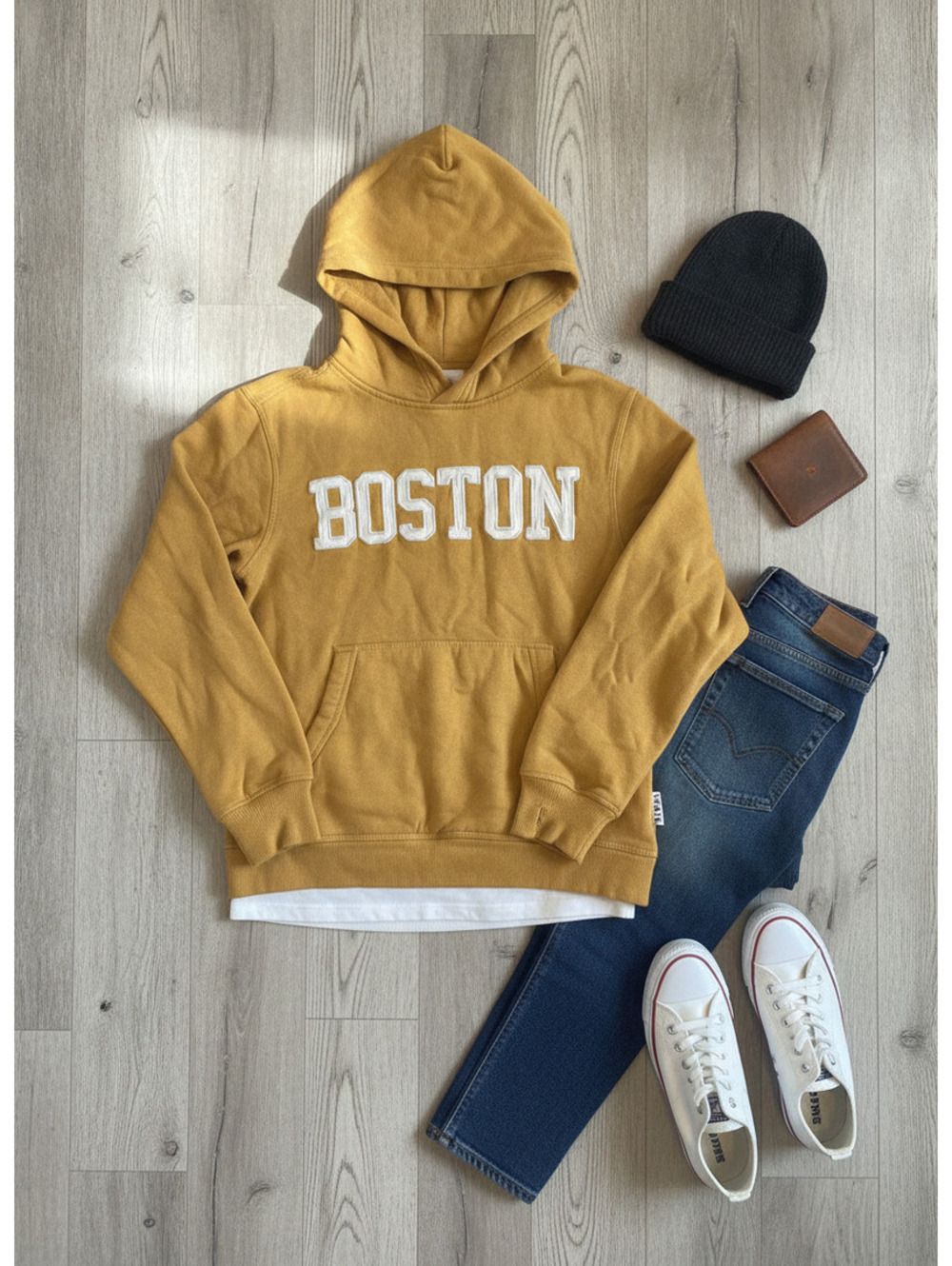H&M Mustard Yellow Boston Hoodie Sweatshirt Size M
